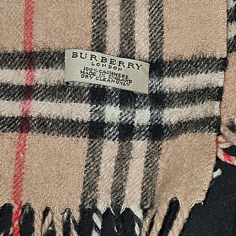 Burberry Beige Checkered Scarf with Red and Black Accents - Picture 2 of 3